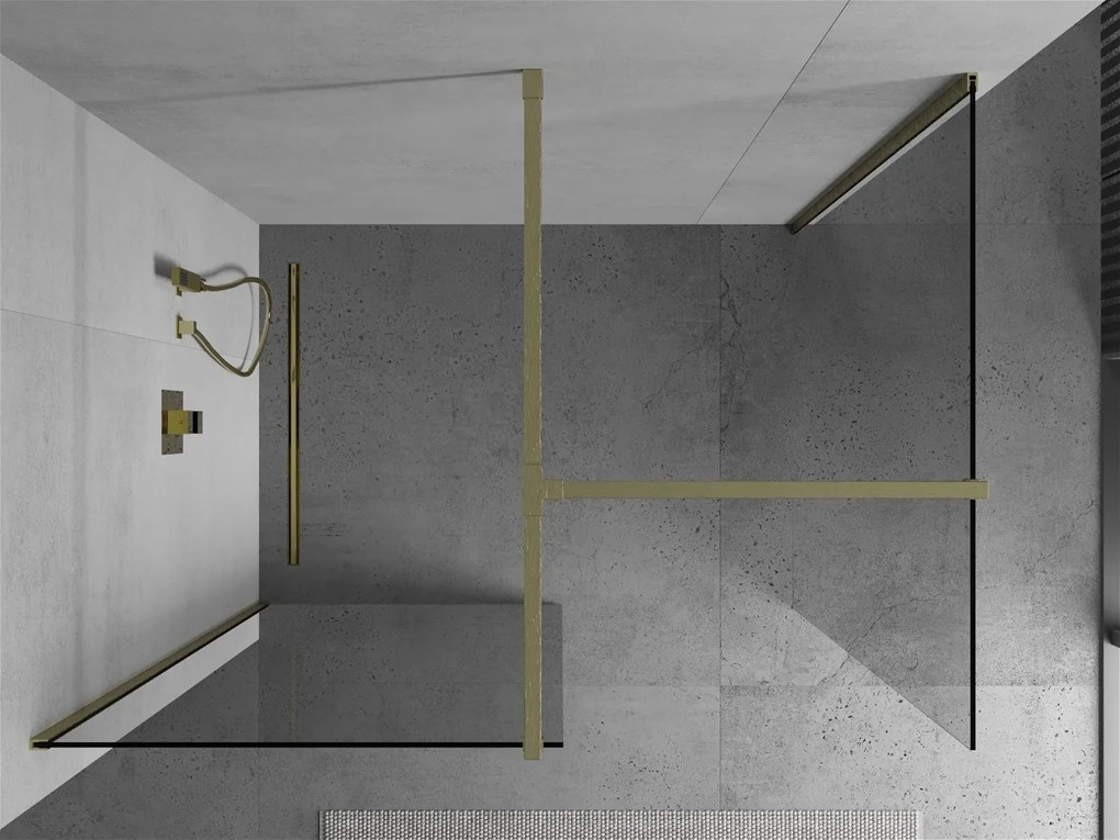 Mexen Kioto, 2 falas Walk-In zuhany paraván 160 x 90 cm, 8 mm átlátszó üveg, arany matt profil, 800-160-202-55-00-090