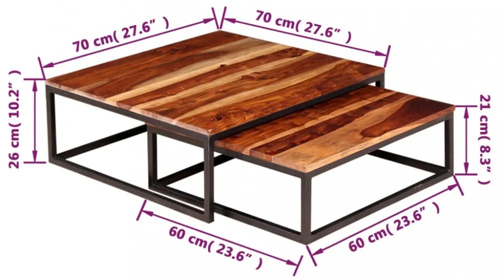 2 db egymásba tolható akácfából dohányzóasztal