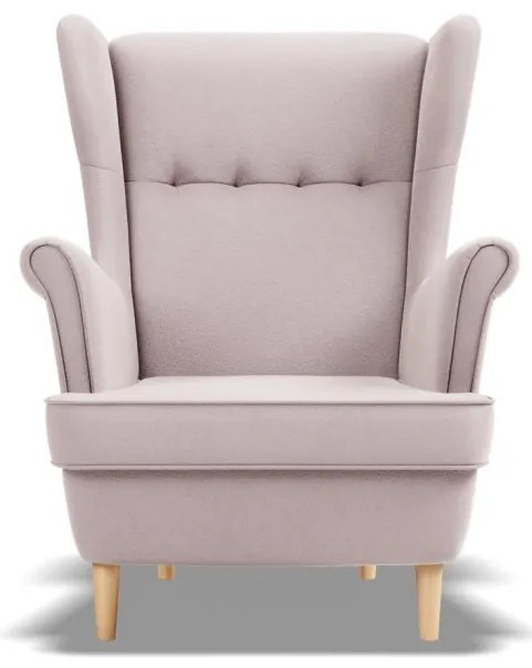 Uszak fotel, bársony, rózsaszín