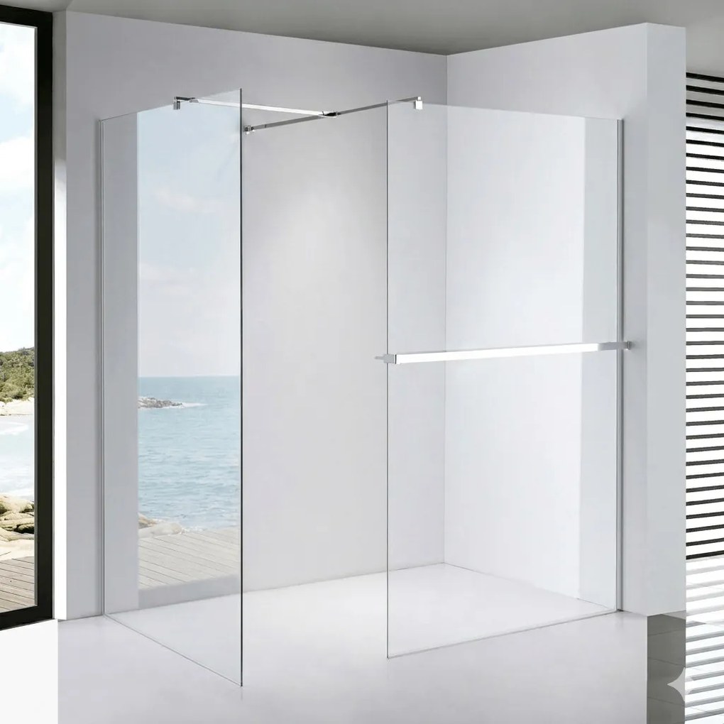 Stuxi Milano Kombi Plus 1 Walk-in zuhanyfal, 110x120 cm, 8 mm vastag vízlepergető biztonsági üveggel, polccal és törölközőtartóval