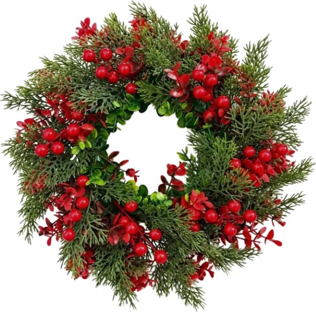 Adventi ajtókoszorú RED BERRIES Ø 35 cm, zöld/piros