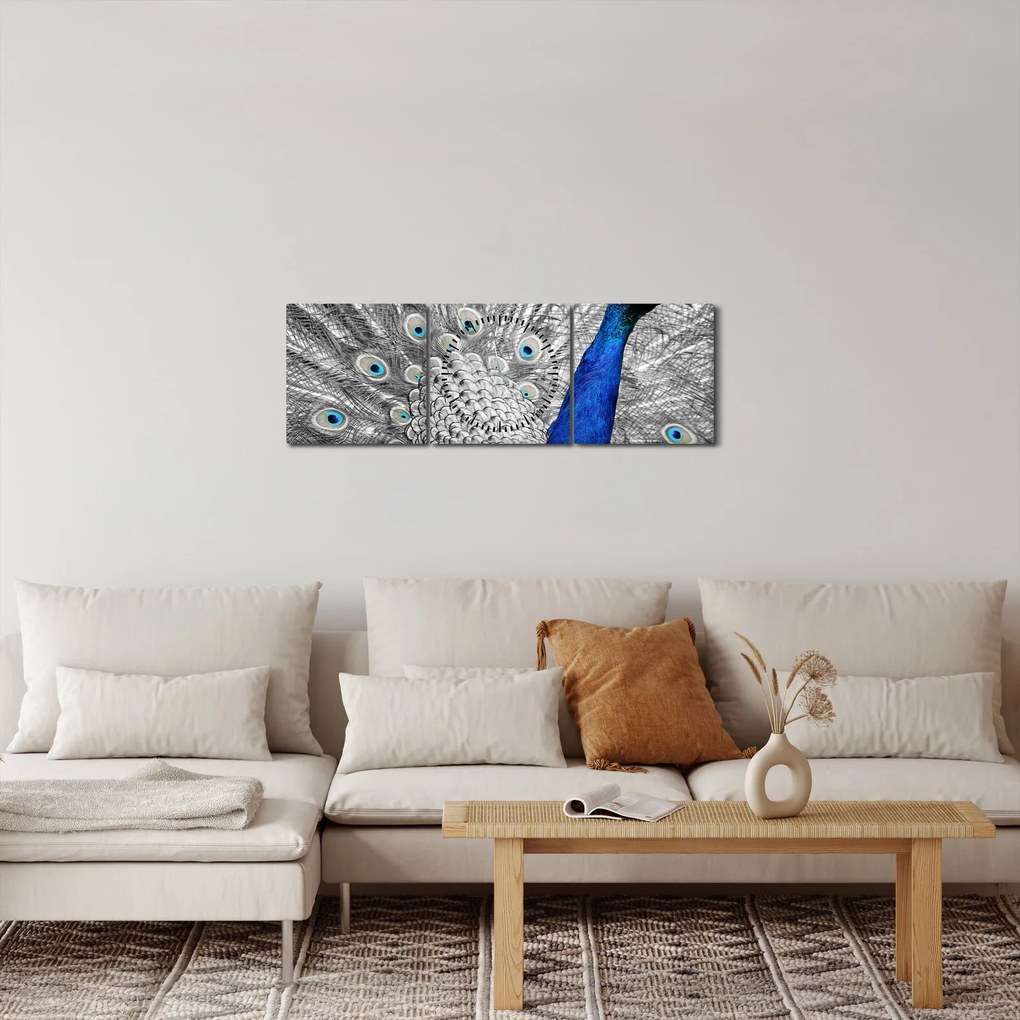 Kék páva képe (órával) (90x30 cm)