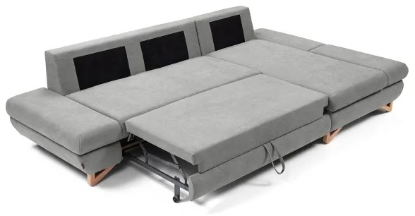 Ággyá nyitható kárpitozott L-alakú sarokülőgarnitúra AVESTA jobb oldali szürke