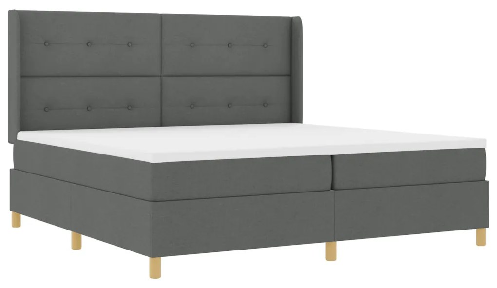 Boxspring Ágy Mattal és LED Fényekkel Sötétszürke 200x200 cm Szövet