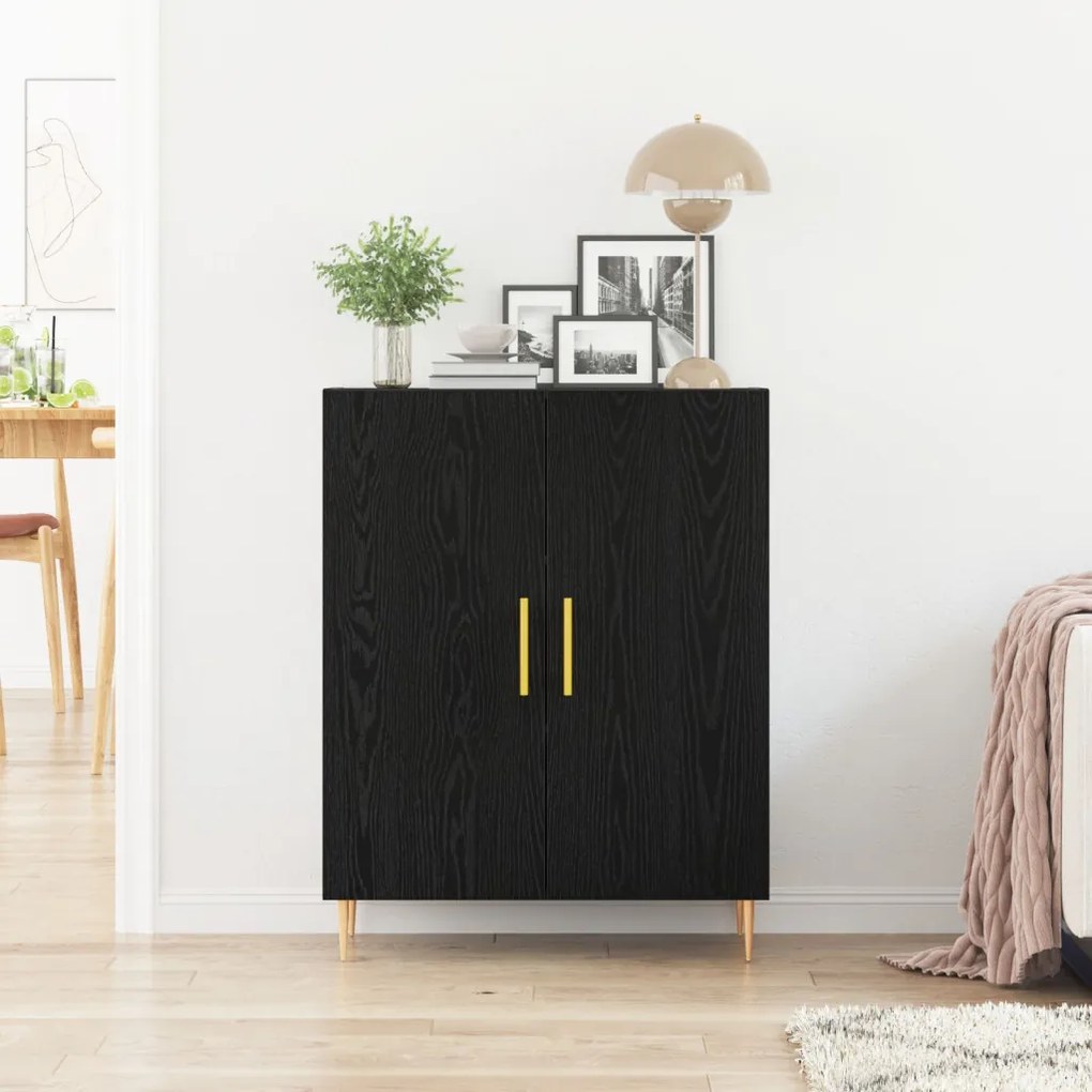 Oldalszekrény Fekete Tölgy 69,5x34x90 cm Műanyag Fa