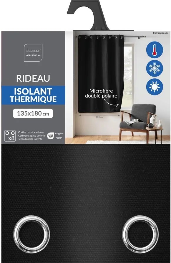 Fekete mikroszálas termo-dimout (részleges sötétítő) függöny 135x180 cm Micropolar – douceur d'intérieur