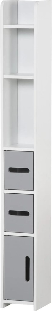 Kleankin Fürdőszoba Oszlopszekrény 3 Ajtóval, 3 Nyitott Polccal és Billenésgátló Rendszerrel, Modern Stílusú Fürdőszoba Szekrény 15x17x120 cm Szürke |