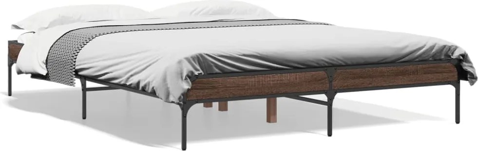 vidaXL barna tölgyszínű szerelt fa és fém ágykeret 150 x 200 cm
