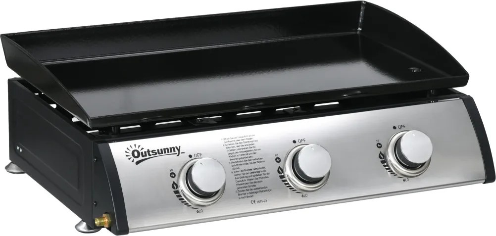 Outsunny gázgrill fedővel, 3 égővel, zsírfelfogó tálca, tapadásmentes felület, fekete/ezüst