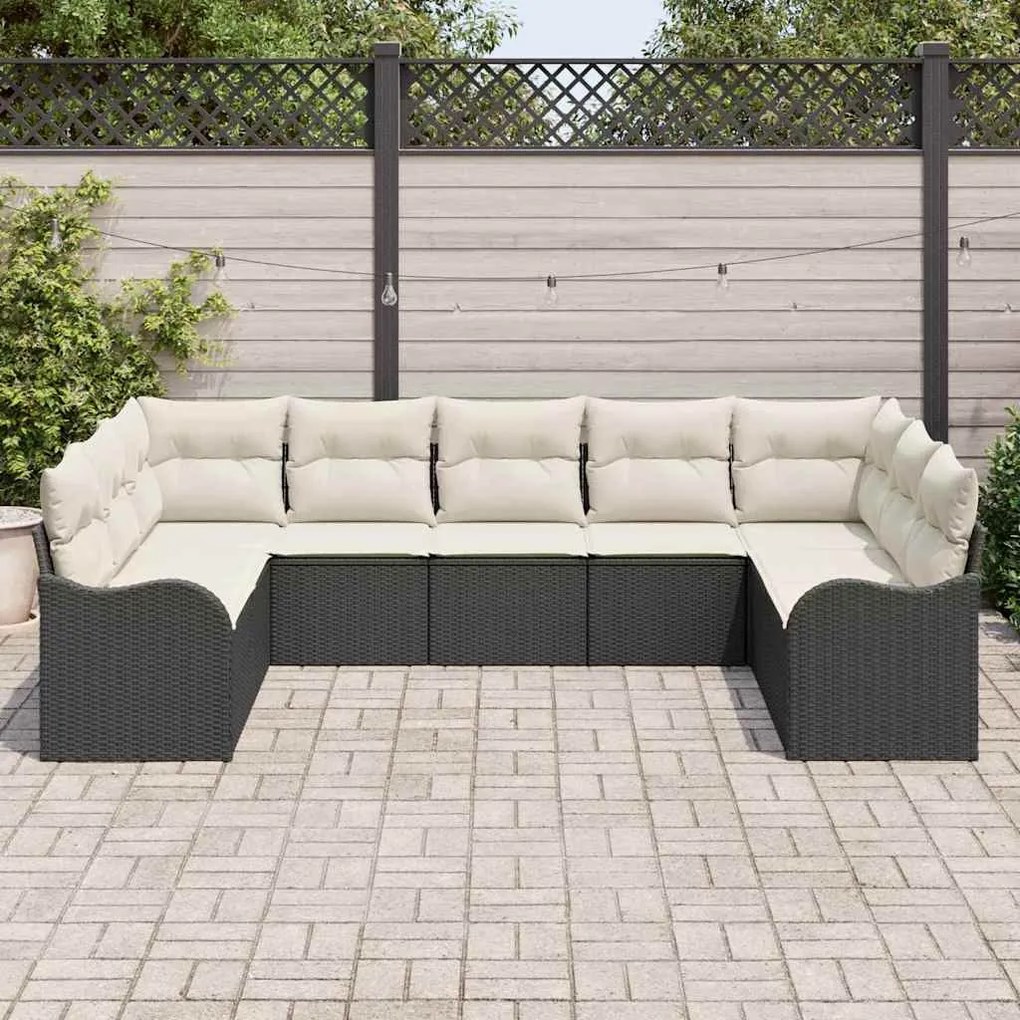 Kerti Kanapé Szett párnával 9 pcs Fekete, fehér Poli rattan