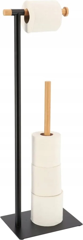 Wc-papír Tartó Állvány Fém Bambusz Fekete