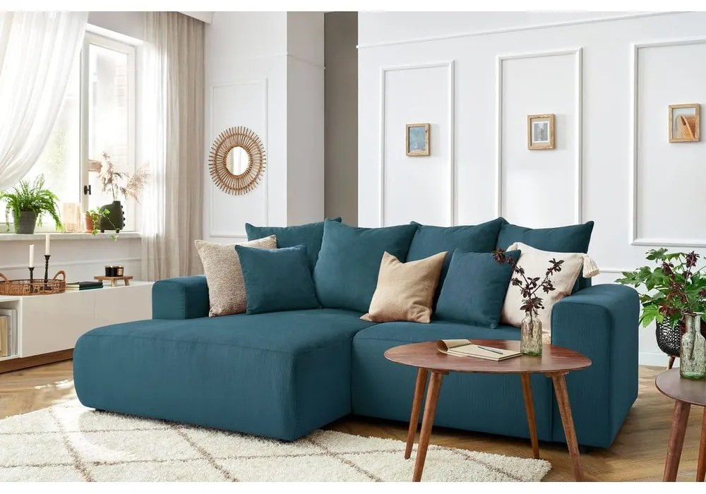 Kék bársony sarokkanapé Enjoy – Bobochic Paris