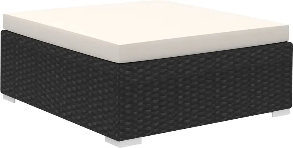 6-részes fekete polyrattan kerti bútorszett párnákkal