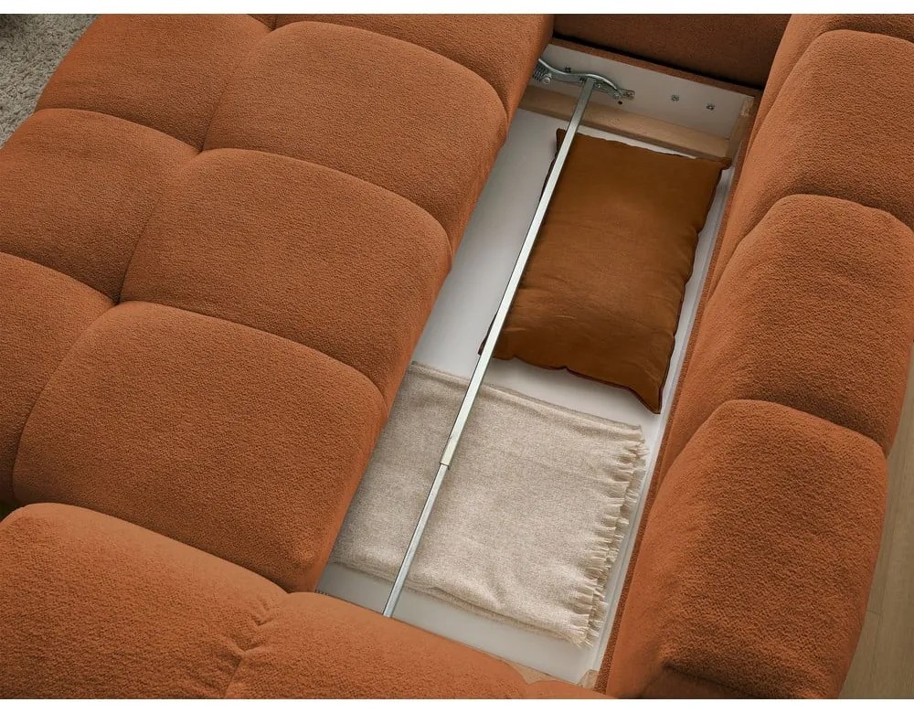 Terrakotta színű zsenília kinyitható-tárolóhelyes sarokkanapé (bal oldali-L alakú) Everest – Bobochic Paris