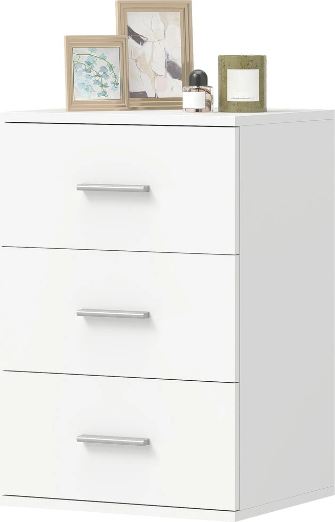 HOMCOM 3 fiókos éjjeliszekrény, hálószobai éjjeli szekrény, MDF, fehér | Aosom