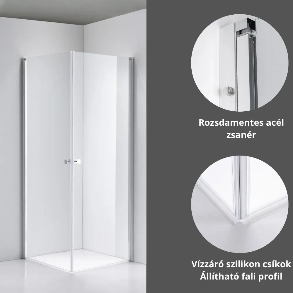 Stuxi Bari Duo 80x80 cm szögletes nyílóajtós zuhanykabin, 6 mm vízlepergető üveggel, króm elemekkel