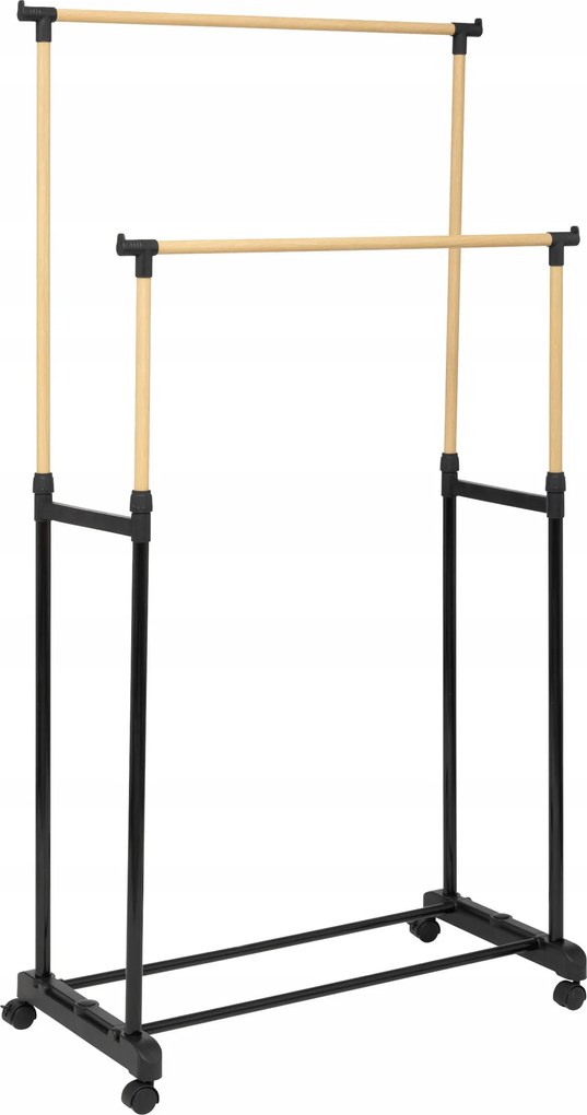 Ruhaakasztó Gurulós Állvány Dupla Fekete 86X42X165 CM