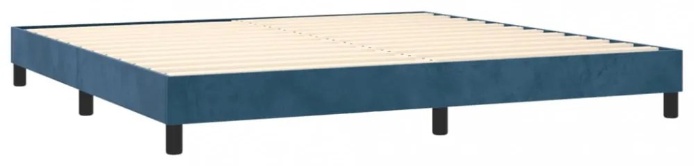 sötétkék bársony rugós és LED-es ágy matraccal 200x200 cm