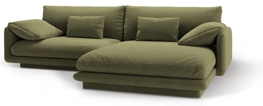 Világoszöld bársony sarokkanapé (jobb oldali-heverő résszel) Torino – Micadoni