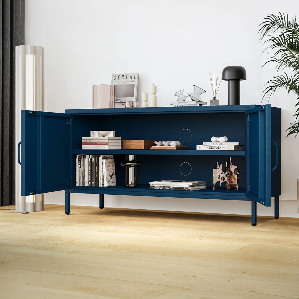 Fém TV-szekrény lábakkal, sötétkék, 1150x595x400 mm: ROSA Modern