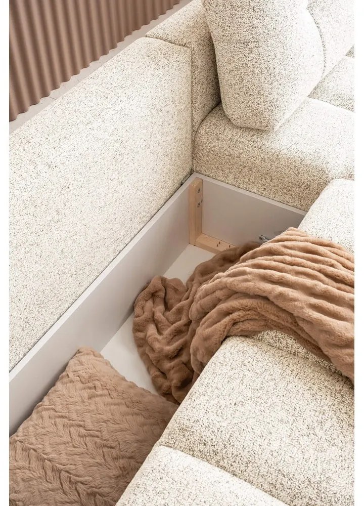 Krémszínű kinyitható tárolóhelyes moduláris sarokkanapé (jobb oldali) Lulu – Miuform