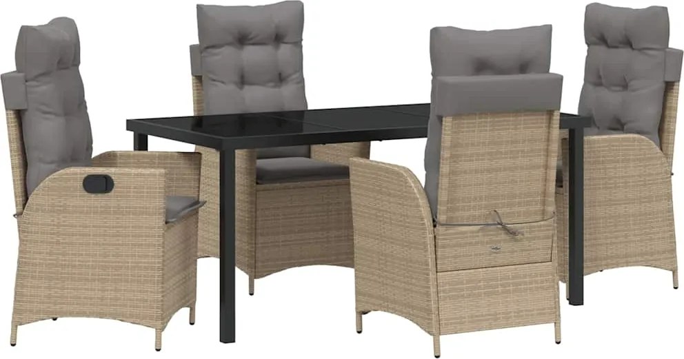 vidaXL Kert étkező szett párnával 5 pcs Bézs polirattan