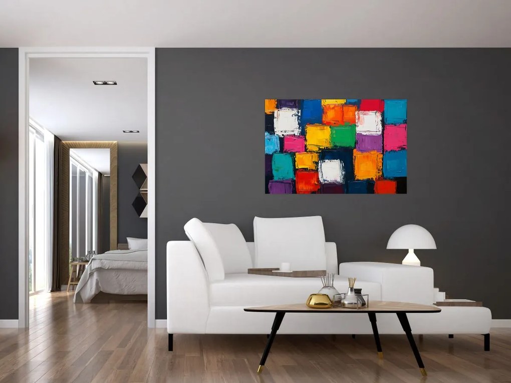 Kép - Színes négyzetek festménye (90x60 cm)