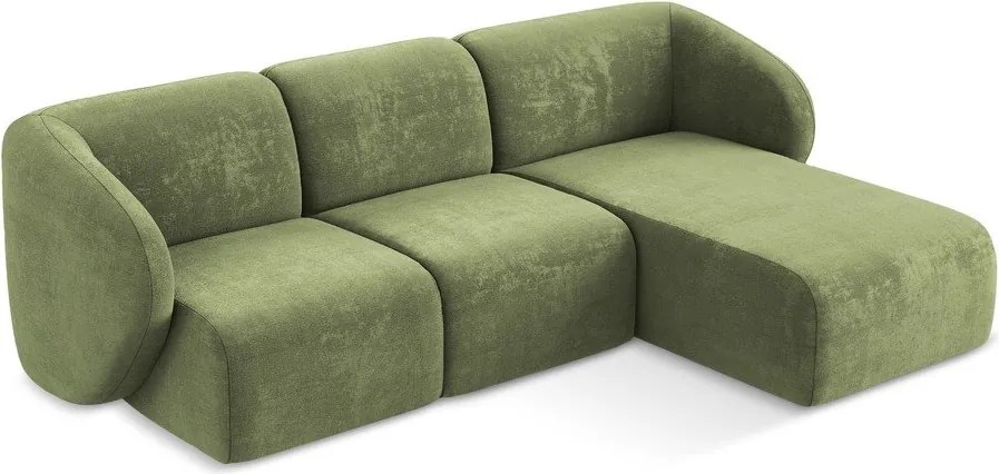 Zöld zsenília sarokkanapé (jobb oldali-heverő résszel) Lani – Makamii