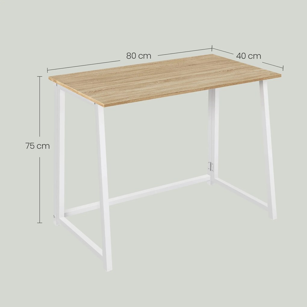 Összecsukható íróasztal ZARIMO 80×40 cm, fehér/sonoma tölgy