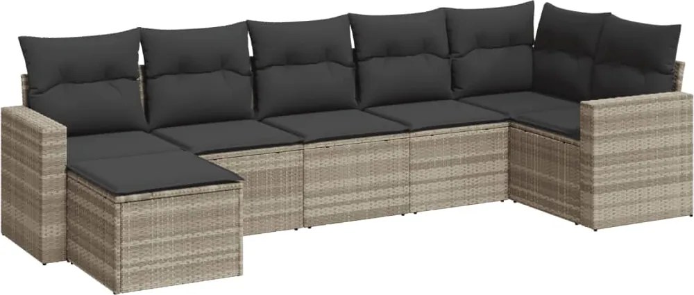 vidaXL 7 részes világosszürke polyrattan kerti ülőgarnitúra párnákkal