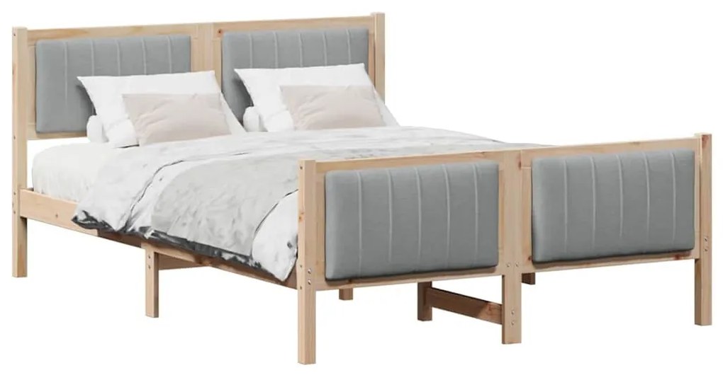 Ágykeret Barna és világosszürke 140 x 200 cm Tömör fenyőfa