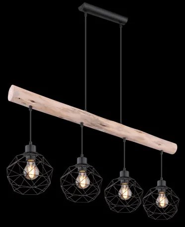 Globo 15416-4 Függeszték natúr fa és fekete fém kombinációval. LxBxH:850x180x1200, exkl. 4xE27 60W 230V