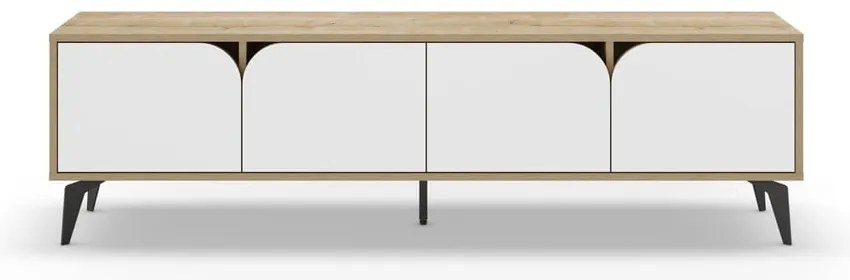 Fehér-natúr színű TV-állvány tölgyfa dekorral 180x51 cm Nola – Marckeric