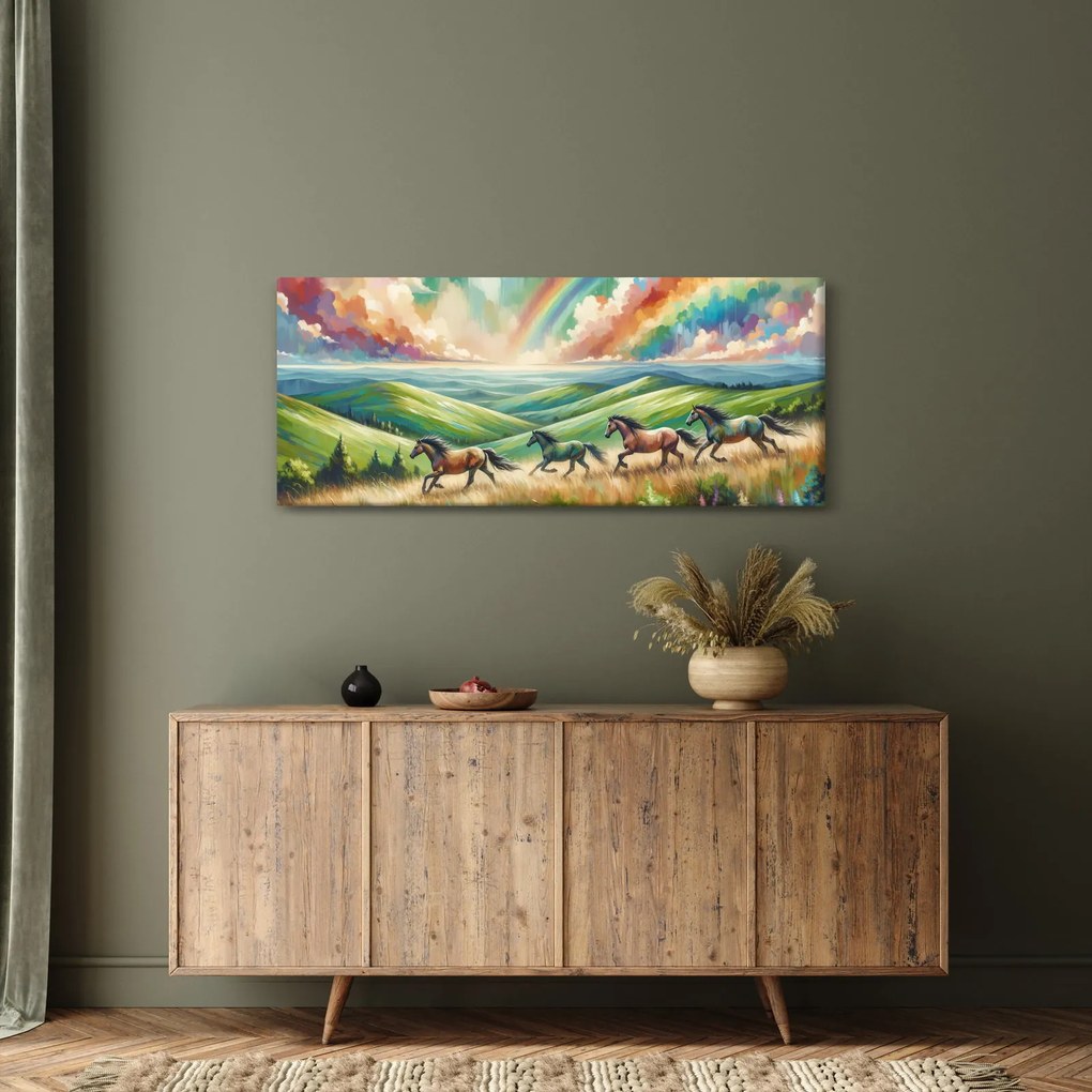 Kép – Vágtázó lovak a tájban (120x50 cm)