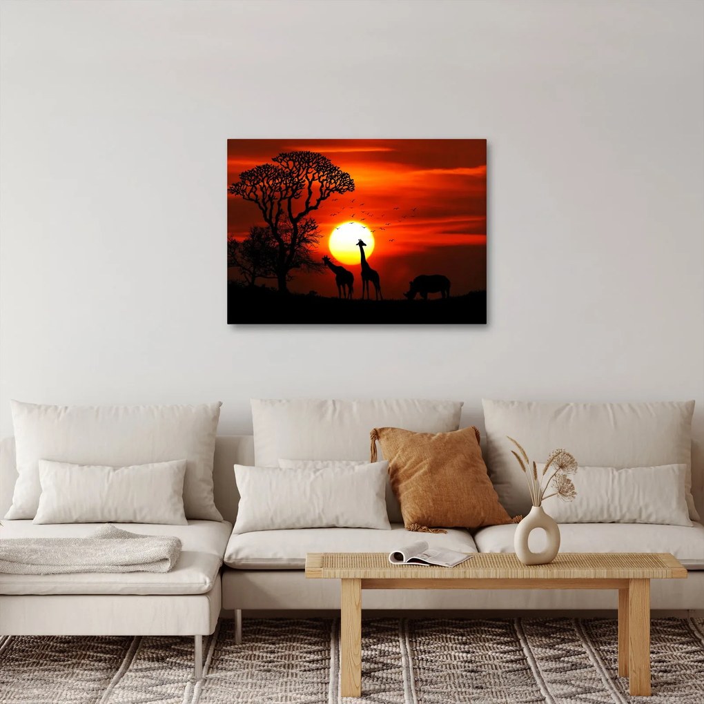 Kép - Állatok sziluettjei napnyugtakor (70x50 cm)