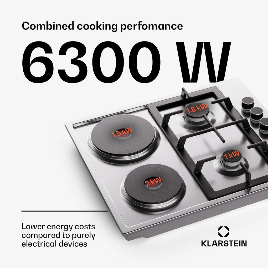 Klarstein MultiChef 4 Hot Plate, villany és gáz főzőlap, 4 főzőzóna, 2 égő, 2 villany főzőlap