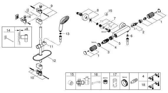 GROHE 34853001 - termosztátos zuhanycsaptelep PRECISION FEEL + 90 cm-es zuhanyszett, króm