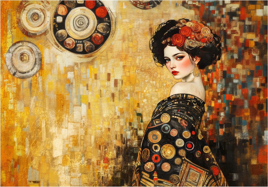 Hálószoba fotótapéta nappaliba Nő Klimta stílus arany elegancia