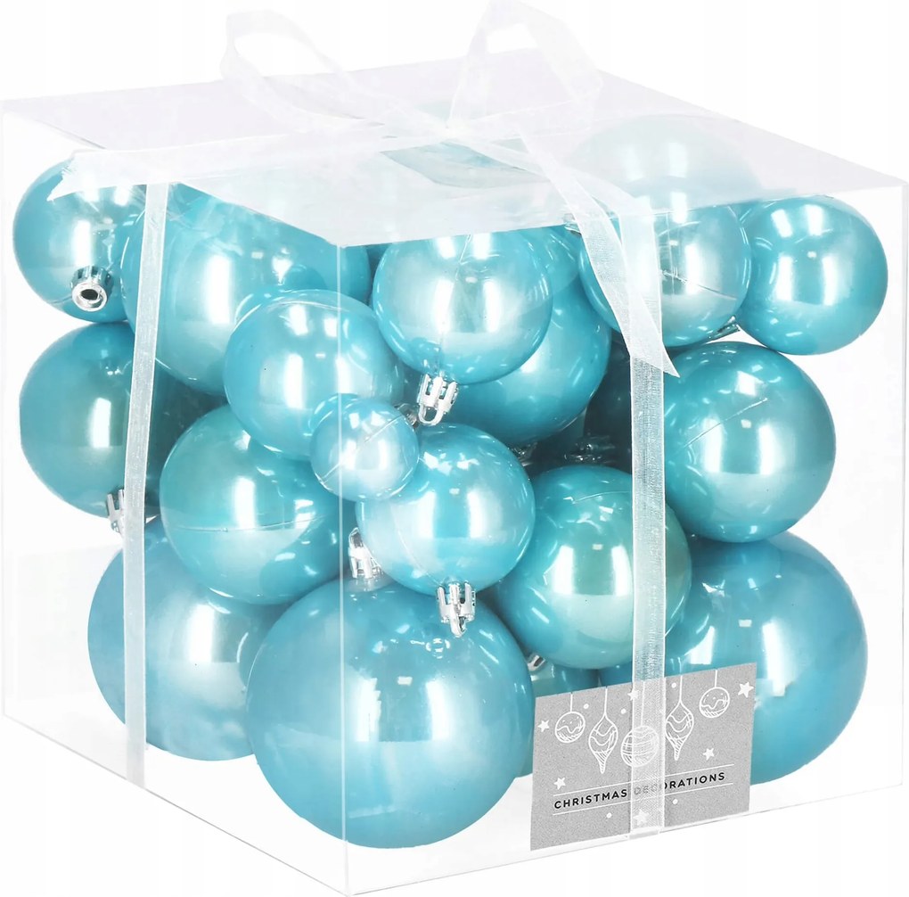 Karácsonyfadísz 4/6/7/8/9cm Törhetetlen Gyöngyház Kék 37db-os Szett