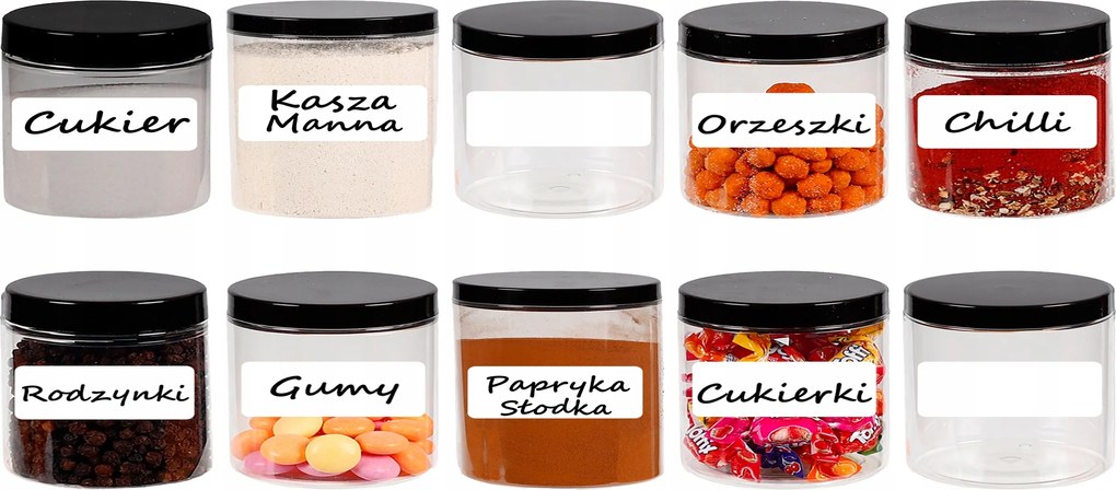 Műanyag Fűszertartó Snack Befőttes Üveg 300ML 10 Db Matricák