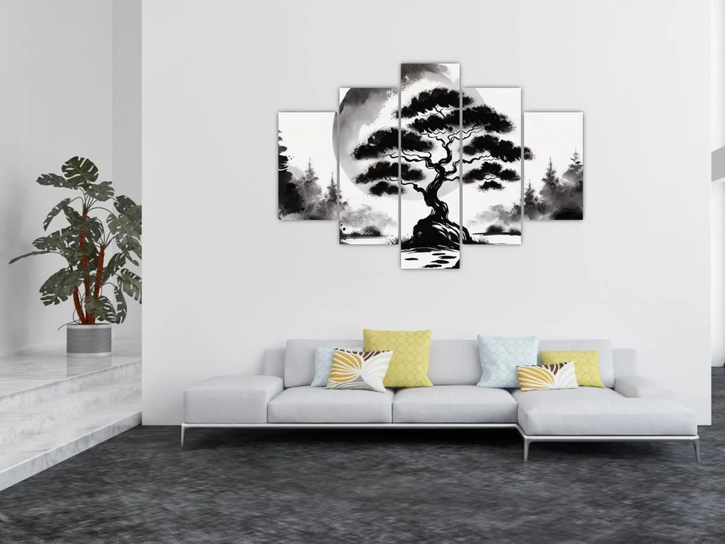 Kép – Fekete-fehér bonsai (150x105 cm)