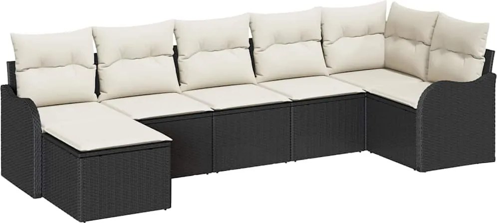 vidaXL Kerti Kanapé Szett párnával 7 pcs Fekete és fehér Poli rattan