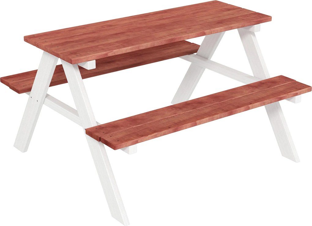 Outsunny Gyermek Fa Piknik Asztal Készlet 2 Padra 3-8 Éves Gyerekeknek Kert, Terasz 89x79x50 cm Barna | Aosom