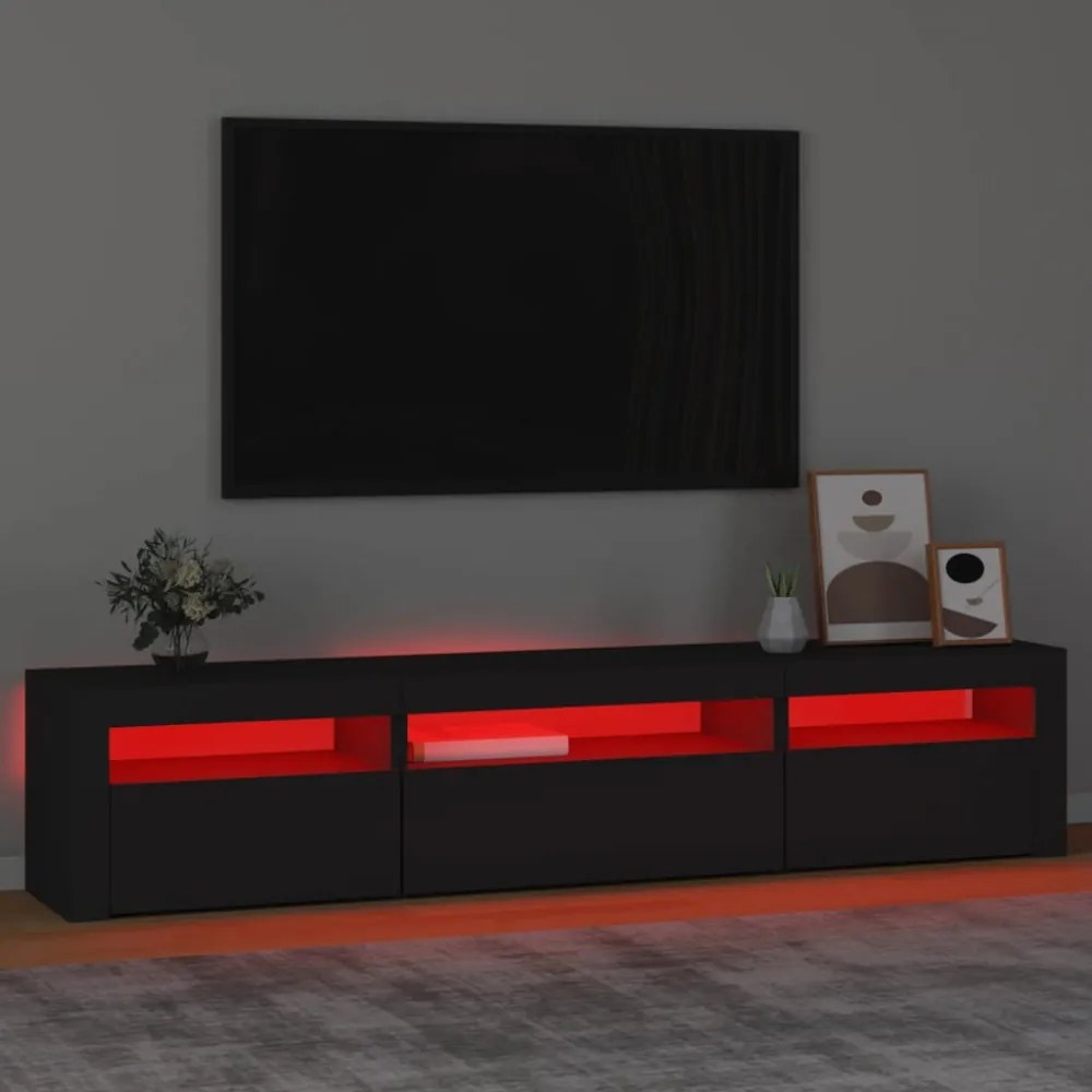 fekete TV-szekrény LED-világítással 195x35x40 cm