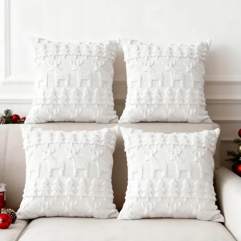 Párnahuzat 4db 45x45 Fehér Szarvas Fa Karácsony