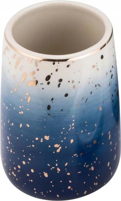 Fogkefetartó Bögre Kerámia Fehér-kék Ombre Arany Fürdőszoba Díszítés