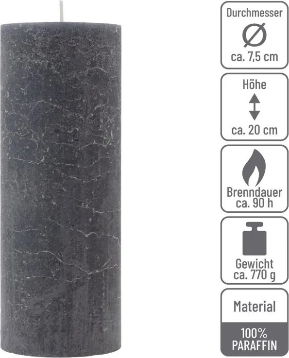 Rusztikus gyertya készlet 20 cm Ø 7,5 cm 2 db antracit