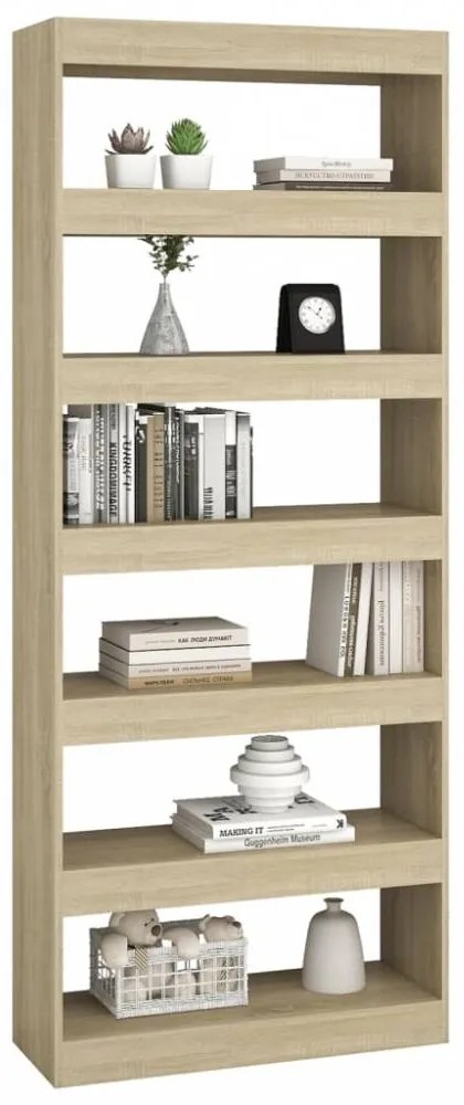Sonoma-tölgy forgácslap könyvszekrény/térelválasztó 80x30x198cm