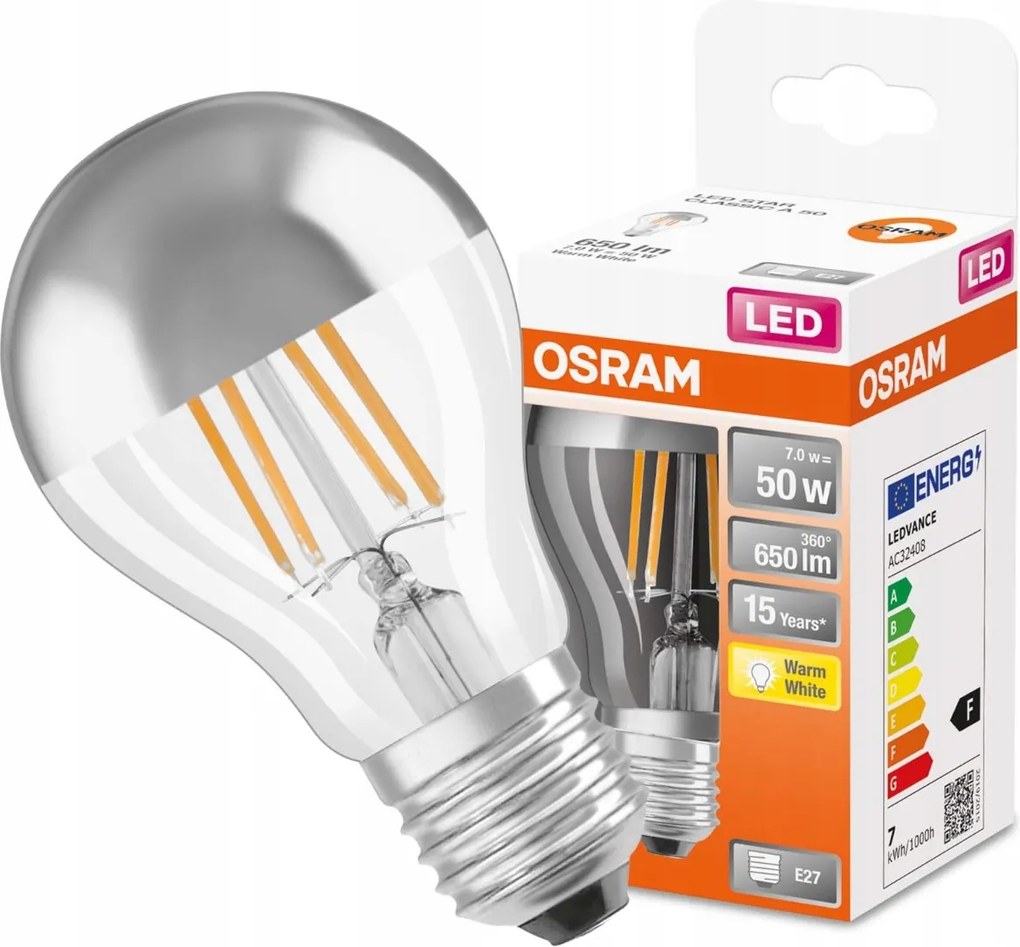 Led izzó E27 A60 6,5W 2700K Meleg Osram Silver