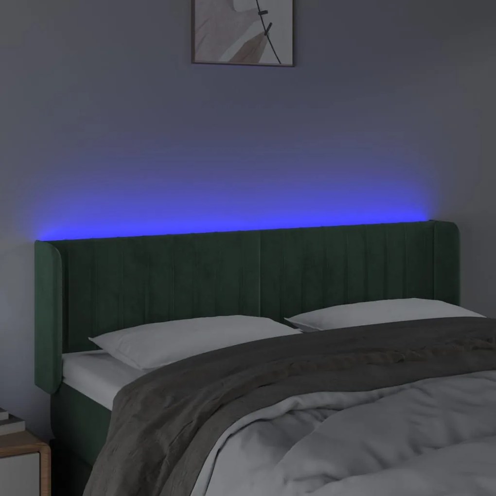sötétzöld bársony LED-es fejtámla 147 x 16 x 78/88 cm